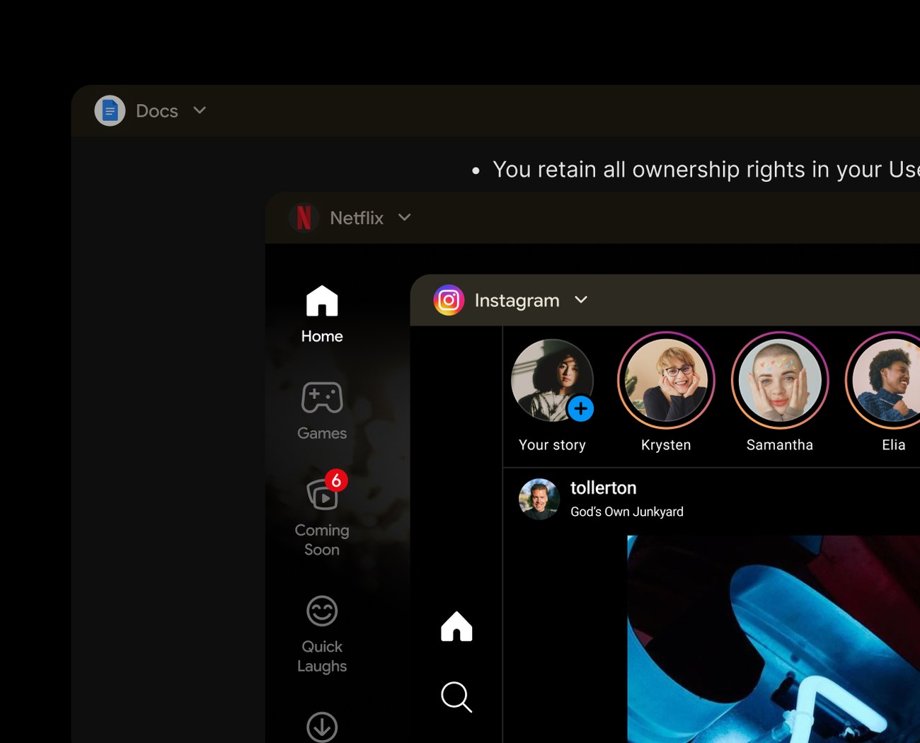 Dark app over a dark theme